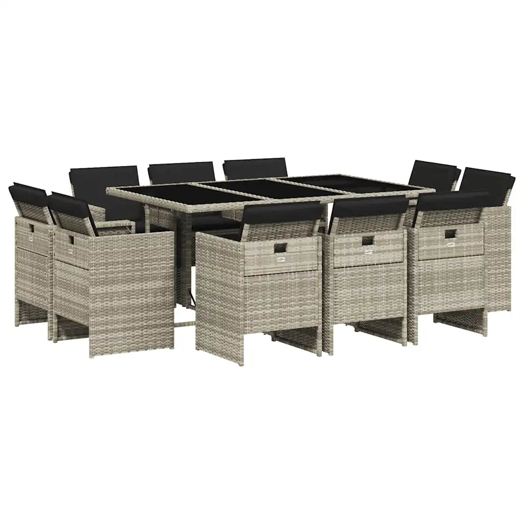 Set Pranzo Giardino 11pz con Cuscini Grigio Chiaro Polyrattan 3277798