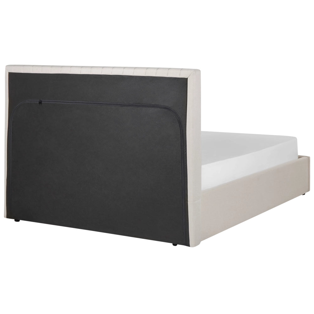 Letto con contenitore  in tessuto beige 140 x 200 cm Testata imbottita