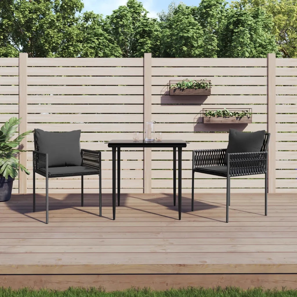 Set Pranzo da Giardino 3pz | Set Salotto da Giardino con Cuscini in Polyrattan e Acciaio