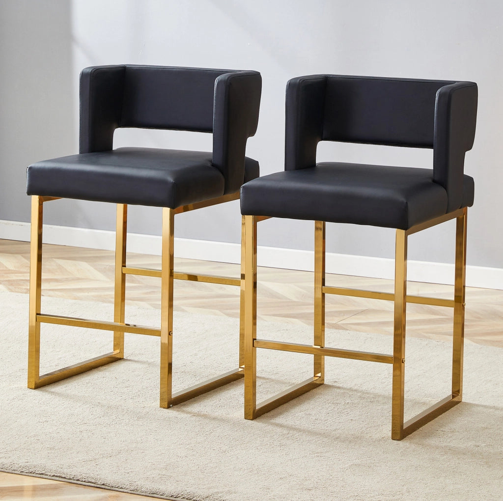 Sgabello da bar 91.4 cm con seduta imbottita; struttura stabile in metallo e PU nero e oro