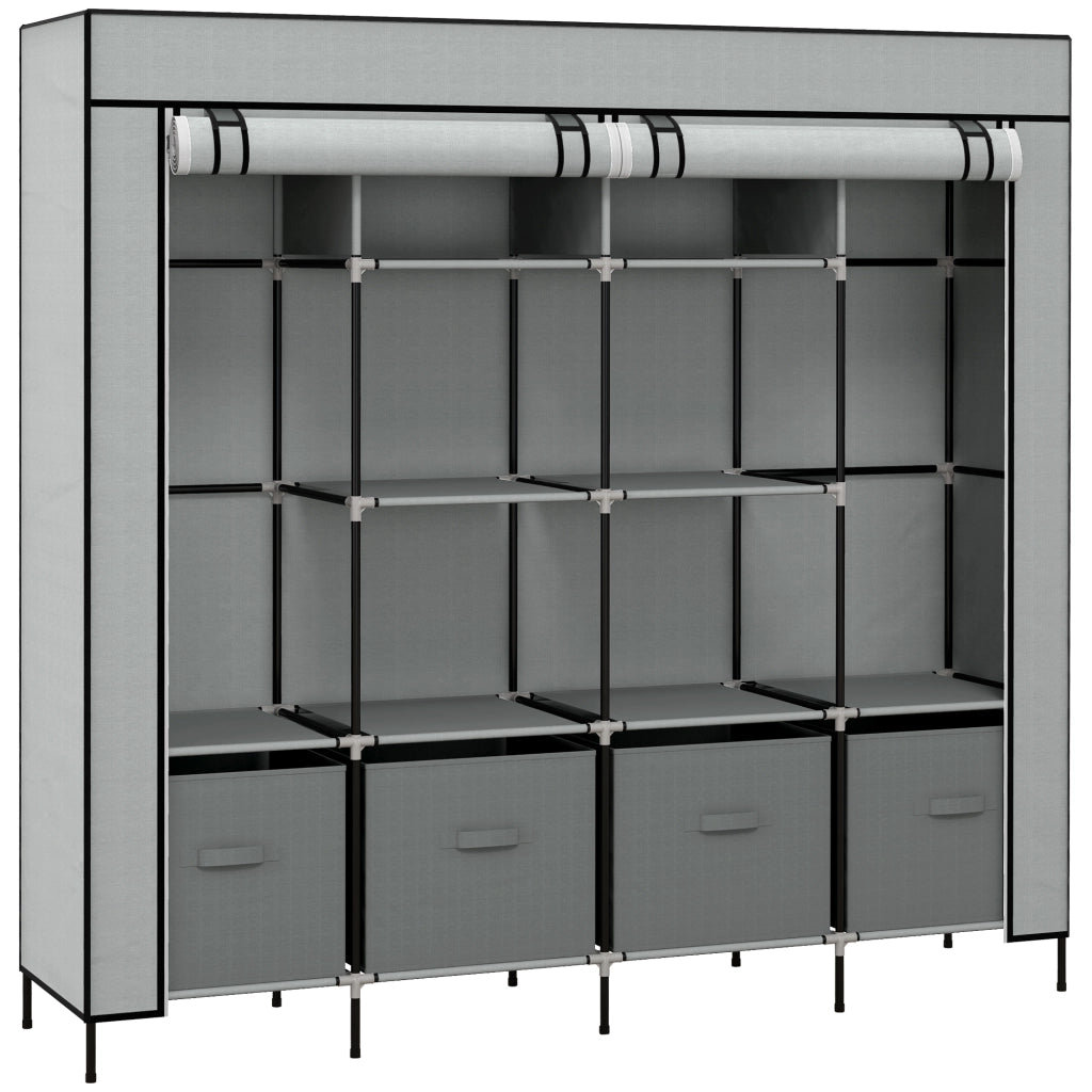 Armadio con 2 aste appendiabiti, 4 cassetti in tessuto e 10 vani, grigio scuro, per camera da letto, 166 × 42,5 × 169,5 cm