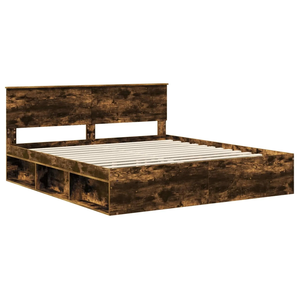 Letto matrimoniale | Letto per adulti | Struttura del letto Rovere fum¨¦ 200 x 200 cm Legno multistrato
