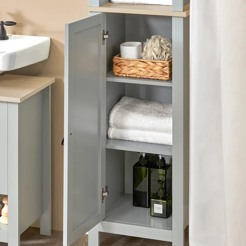 Mobiletto alto per bagno Mobile a colonna bagno salvaspazio con 3 scomparti a giorno e1 anta 39x30x169cm BZR68-HG