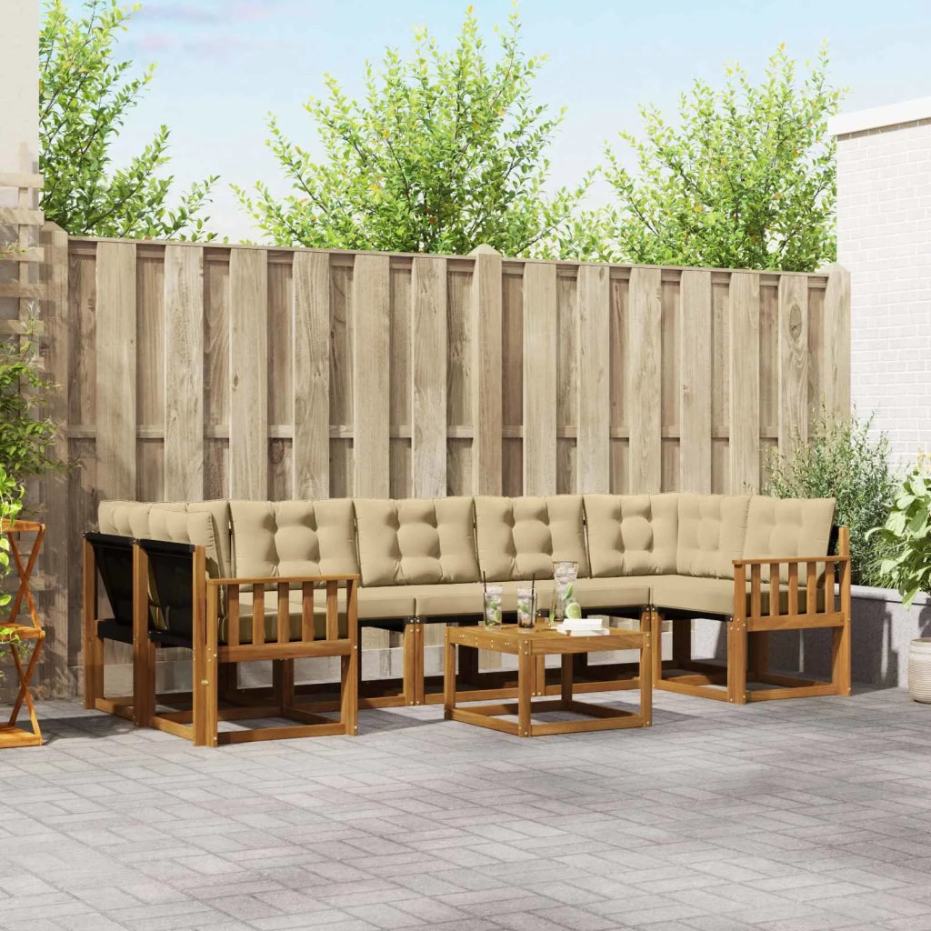 Set di divani da esterno con cuscino 8 pcs Naturale e Beige