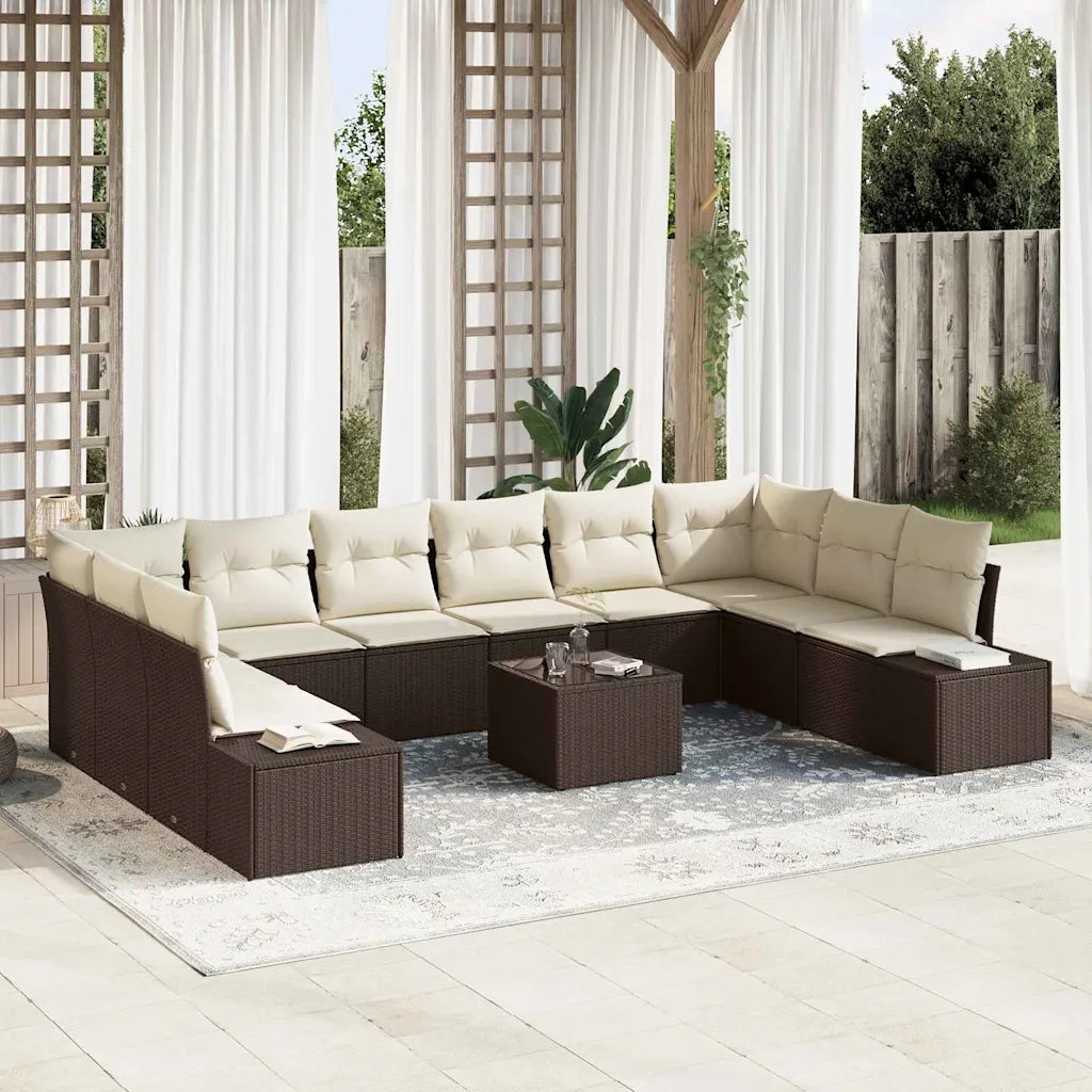 Set Divano da Giardino con cuscino 11 pcs Marrone polyrattan