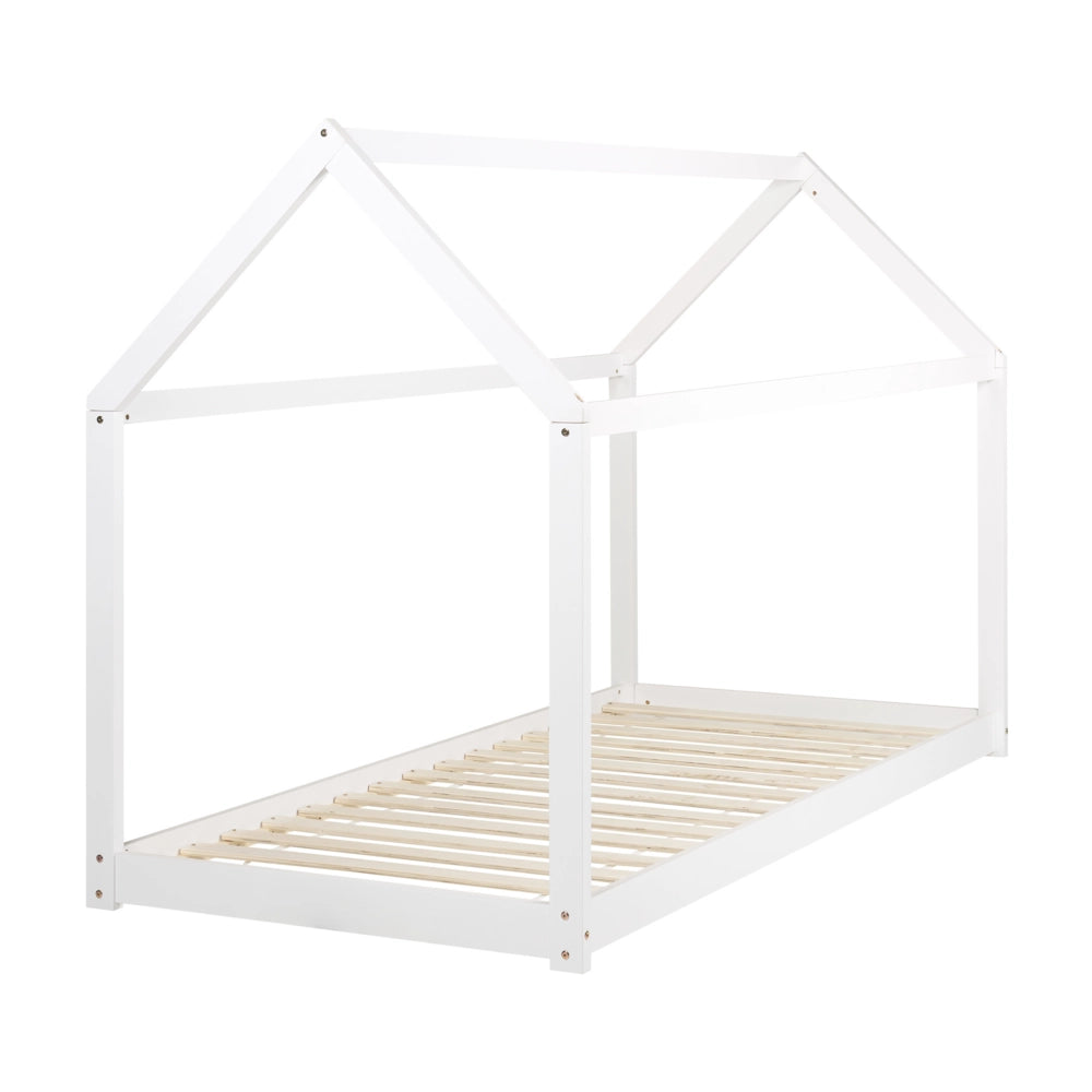 Letto a casetta per bambini in legno di pino bianco UE misura singola 90 x 200 cm con telaio a doghe letto per bambini piccoli
