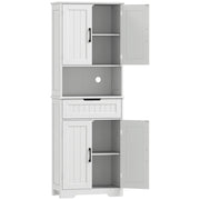 Credenza Cucina 60x30x172 cm con 2 Armadietti Cassetto e Piano Centrale con Passacavi in MDF Bianco