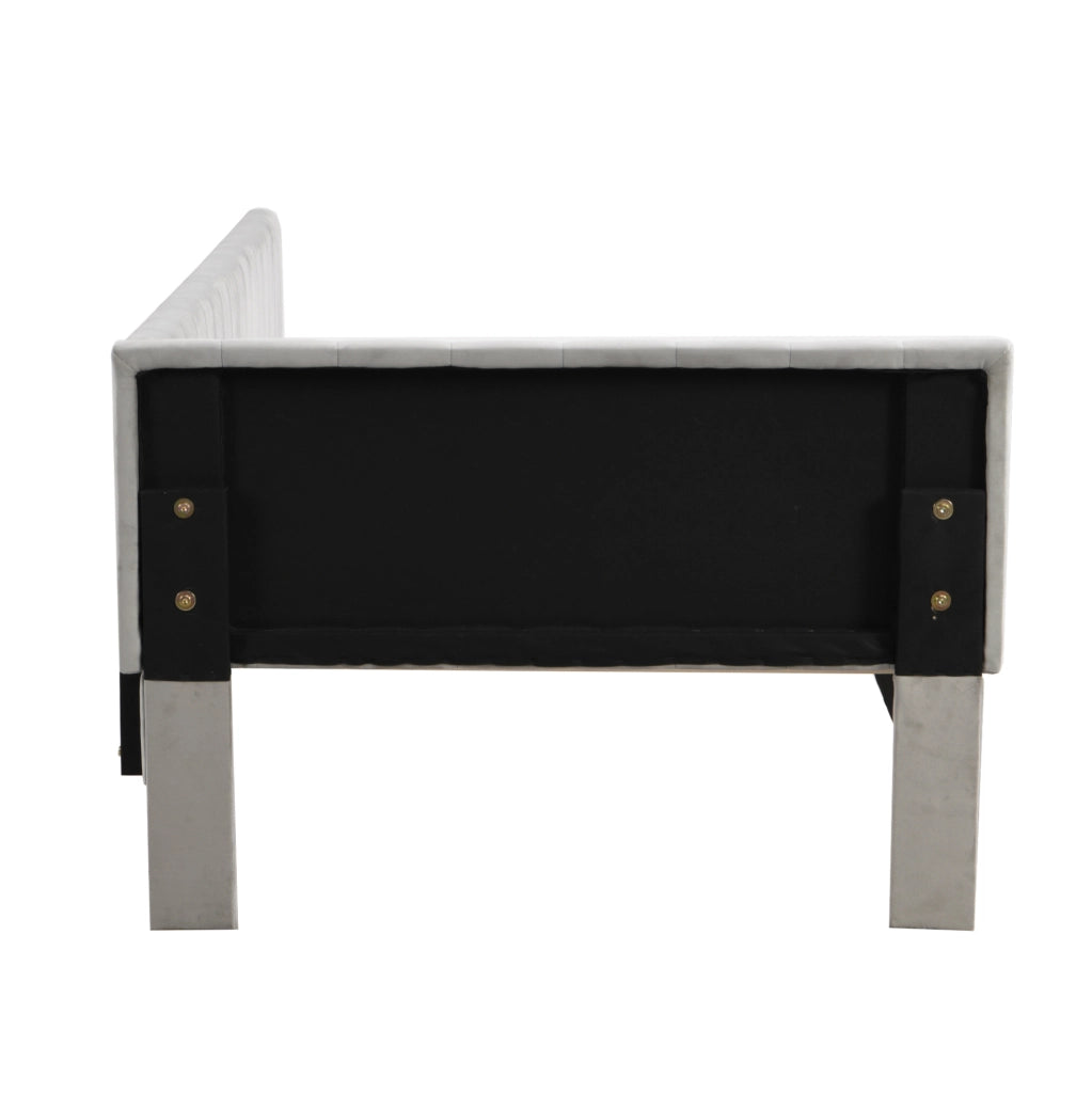 Letto imbottito multifunzionale 90x200 cm con rete a doghe, grigio