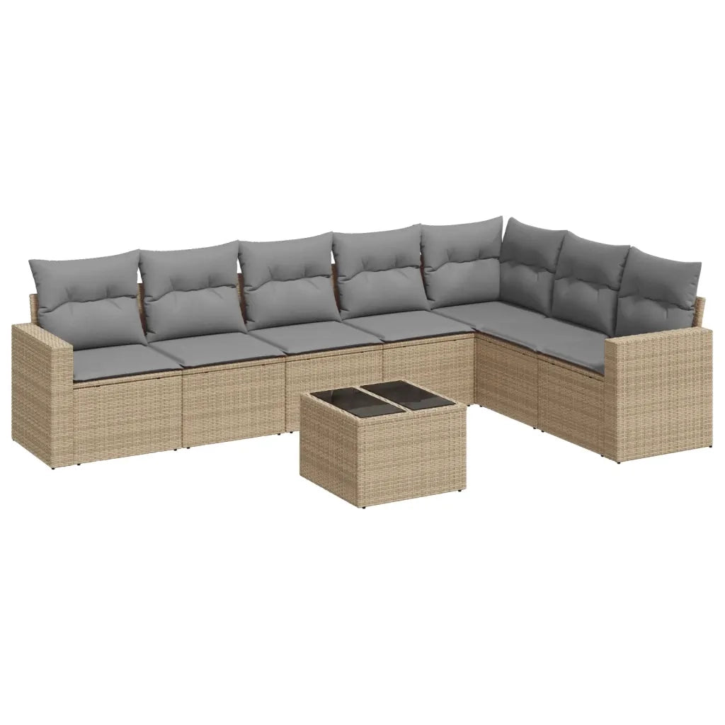 Set Divano da Giardino 8 pz con Cuscini Beige in Polyrattan 3251396