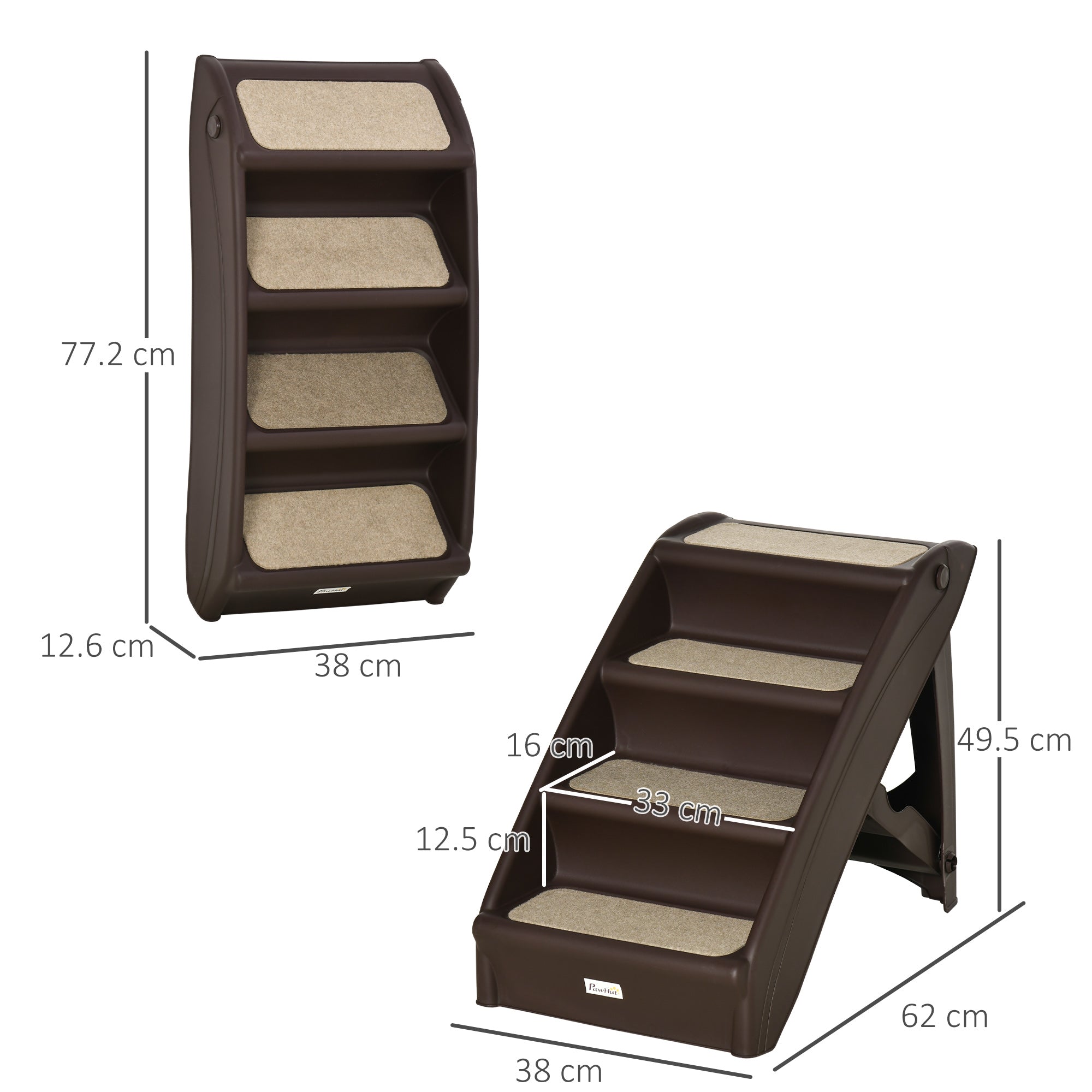 Scaletta per Cani Pieghevole con 4 Gradini Antiscivolo 62x38x49,5 cm in PP Marrone