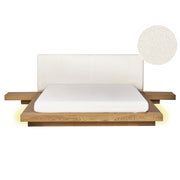 Letto a LED in stile giapponese in frassino naturale 160 x 200 cm testata in legno impiallacciato bouclé camera da letto a basso profilo