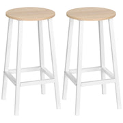 EasyComfort Set 2 Sgabelli da Cucina in Truciolato e Acciaio con Piano Liscio e Poggiapiedi, 32.5x32.5x65 cm, Bianco e Legno