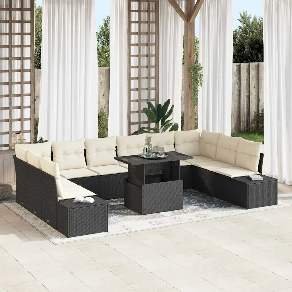 Set Divano da Giardino con cuscino 11 pcs Nero e crema 3349253