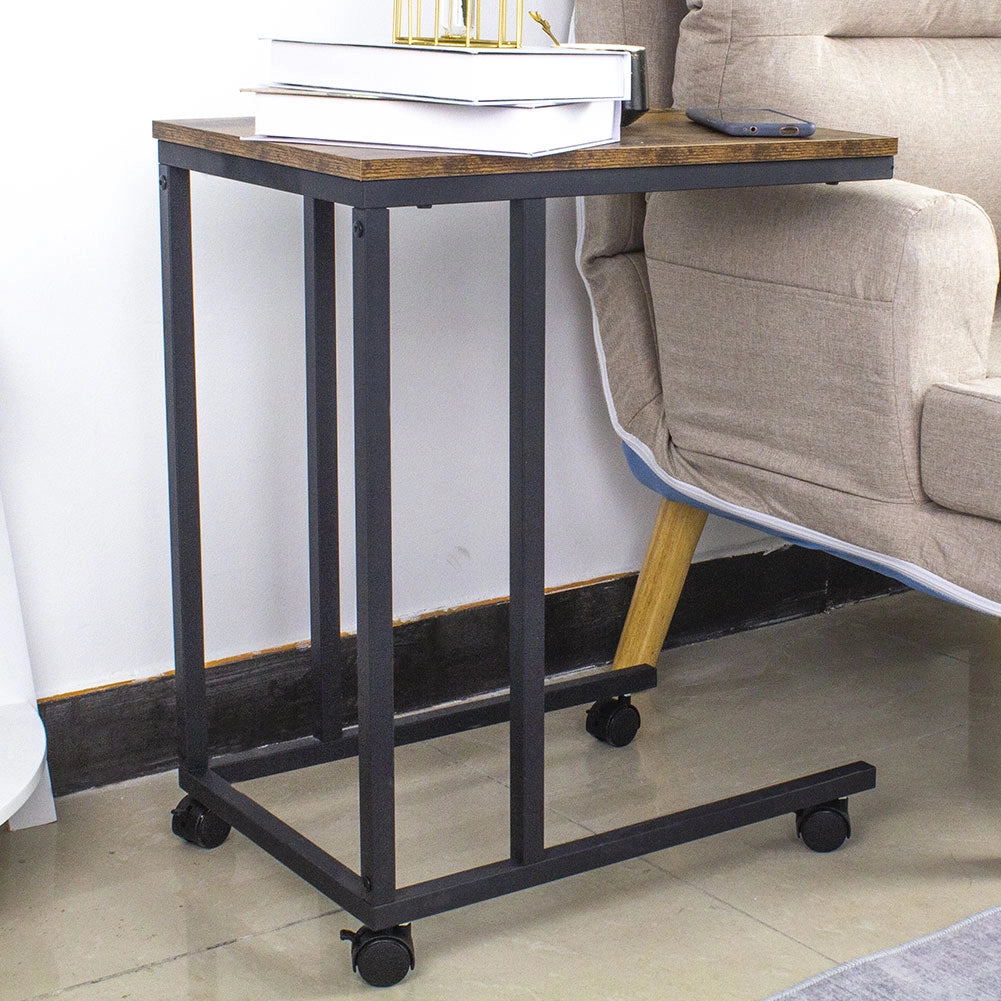Tavolino da Caffe Porta Pc Laterale Divano Letto Metallo legno con Ruote Moderno