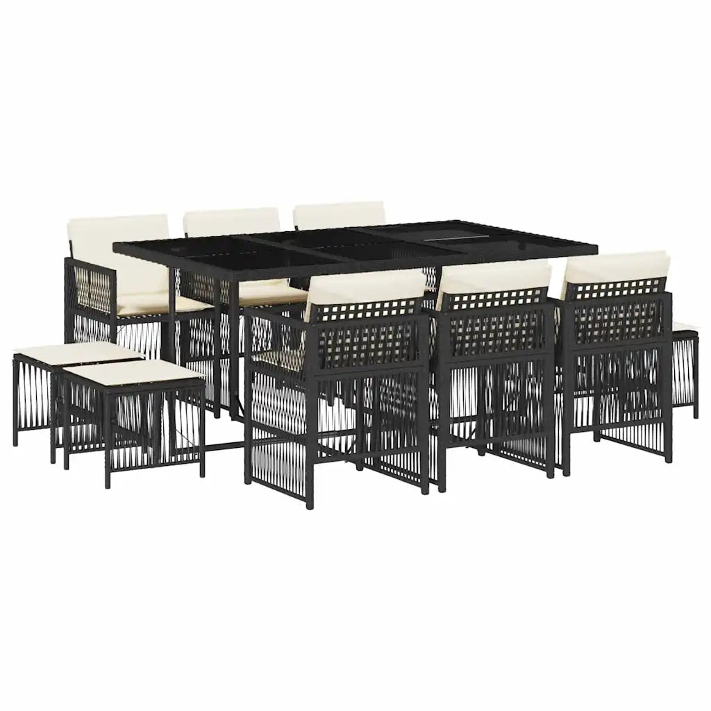 Set da Pranzo da Giardino 11 pz con Cuscini in Polyrattan Nero 3210966