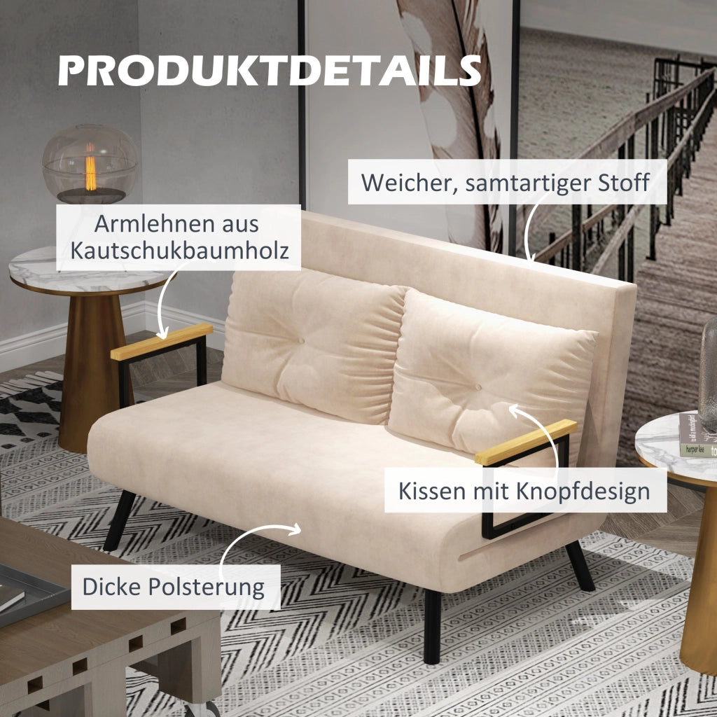 Fauteuil convertible con schienale reclinabile a 5 posizioni e cuscino, in poliestere beige per piccoli spazi
