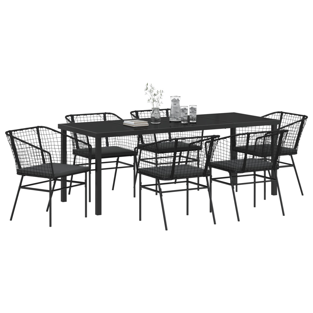 Set da Pranzo da Giardino in 7 Pezzi con Cuscini Rattan Sintetico Nero