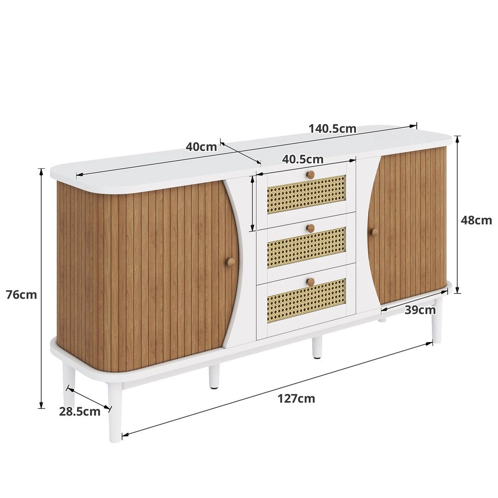 Credenza con Ante Scorrevoli e Ripiani ¨C MINIMAL ¨C Effetto Rattan