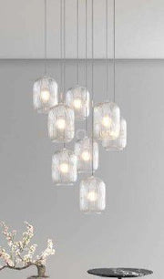 SOSPENSIONE BIANCO 8 LUCI TONDA VETRI TRASPARENTE 1181BI-S8 T-TR