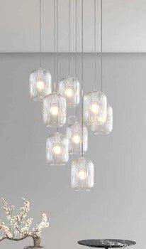 SOSPENSIONE BIANCO 8 LUCI TONDA VETRI TRASPARENTE 1181BI-S8 T-TR