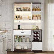 Credenza da cucina vintage con LED RGB, prese USB/AC, ripiani regolabili e cassetti, 105x40x185 cm