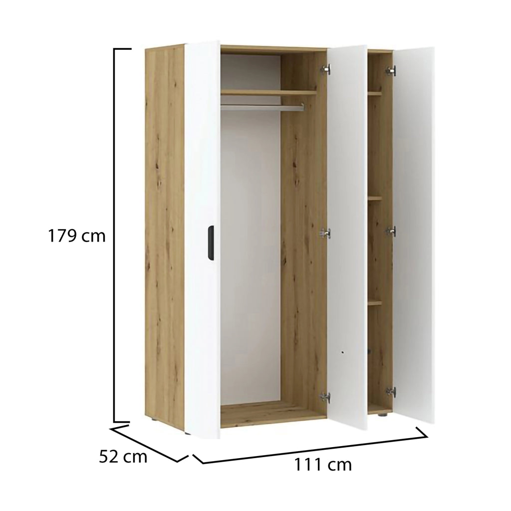 Armadio Camera da Letto Pettineo, Guardaroba 3 Ante Appendiabiti, 111x52 cm Marrone Rovere