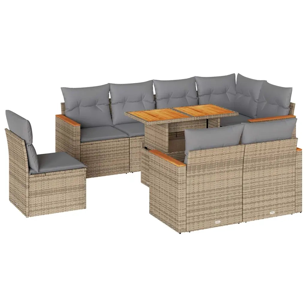 Set Divano da Giardino 9 pz con Cuscini Beige Polyrattan Acacia 3327503