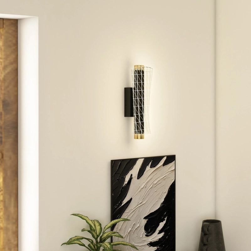 Applique da interno LED a 2 pezzi, design a griglia, dimmerabile, metallo nero