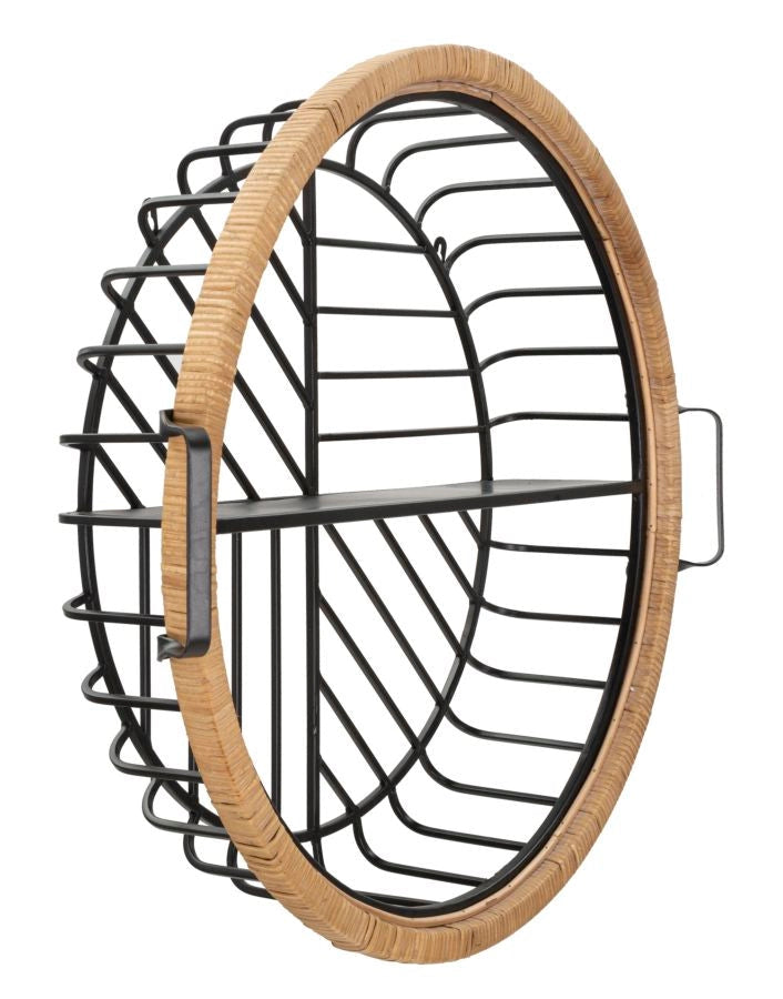 Mensola Rotonda da Parete 72,5x18x65 cm in Metallo e Rattan