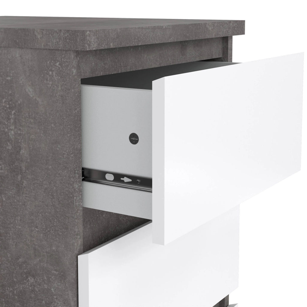 Cassettiera Accudino, Settimino multiuso, Comò camera da letto, Mobile con cassetti, 50x40 h70 cm, Cemento e Bianco lucido