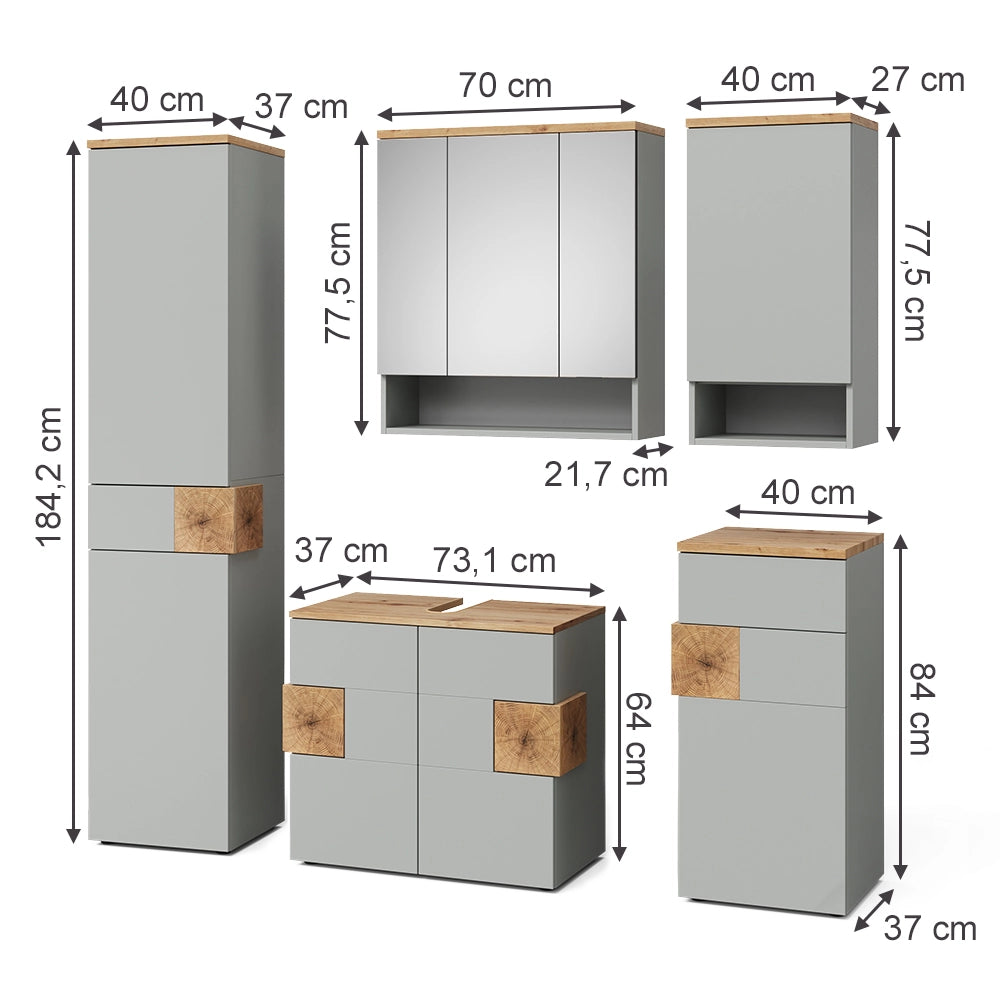Vicco Set di mobili da bagno Grigio/Artisan 5 parti