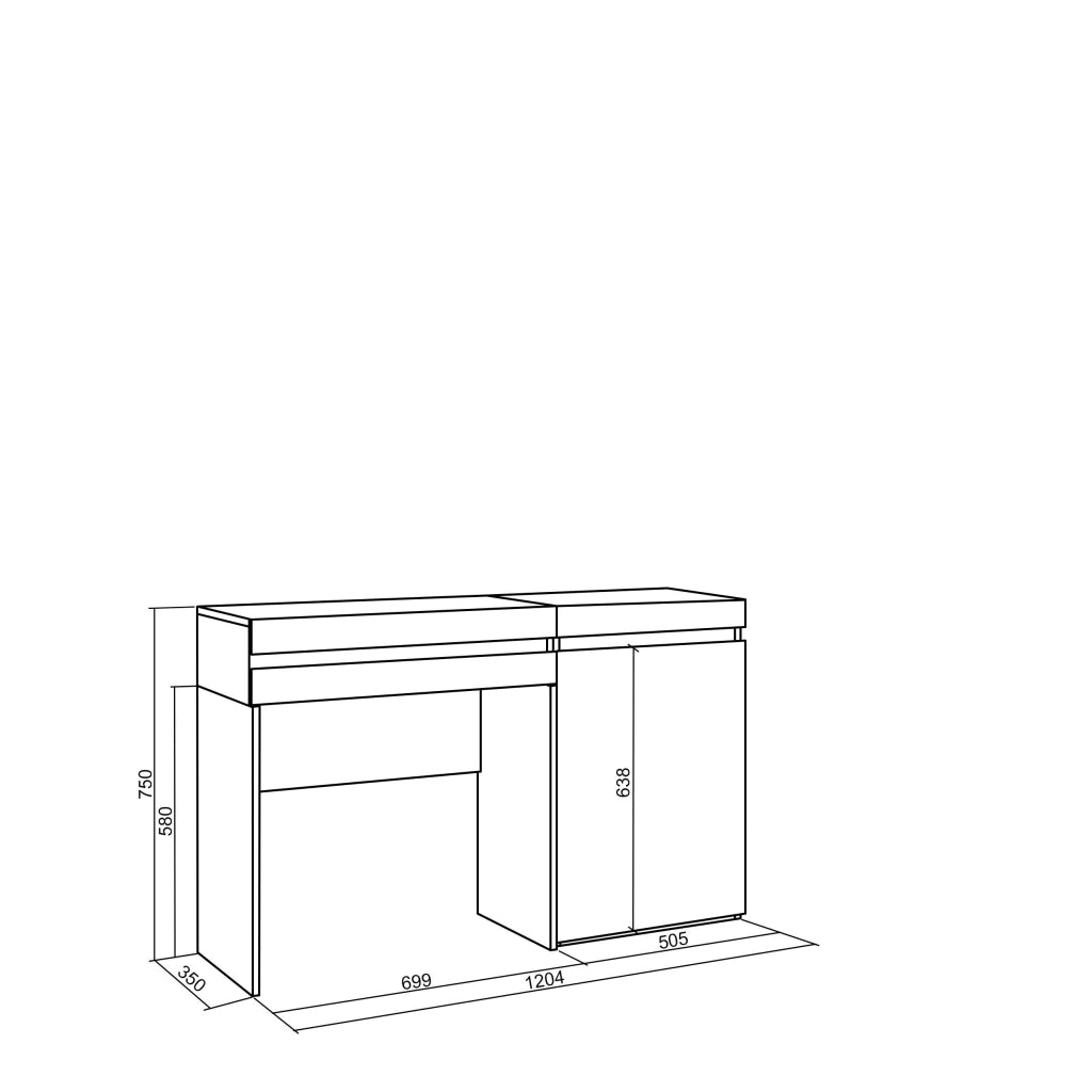 Tavolo da toeletta, 121x35x75cm, Con cassetto, Camera da letto, colore Rovere RF3477