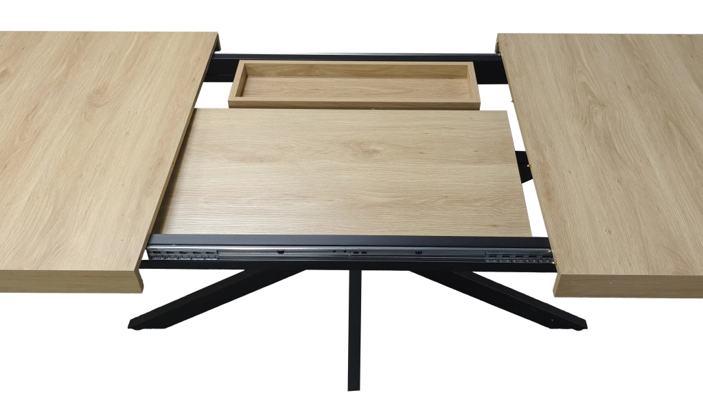 Tavolo allungabile rettangolare con vano contenitore e base in metallo per cucina e sala da pranzo naturale 140 × 80 × 76 cm