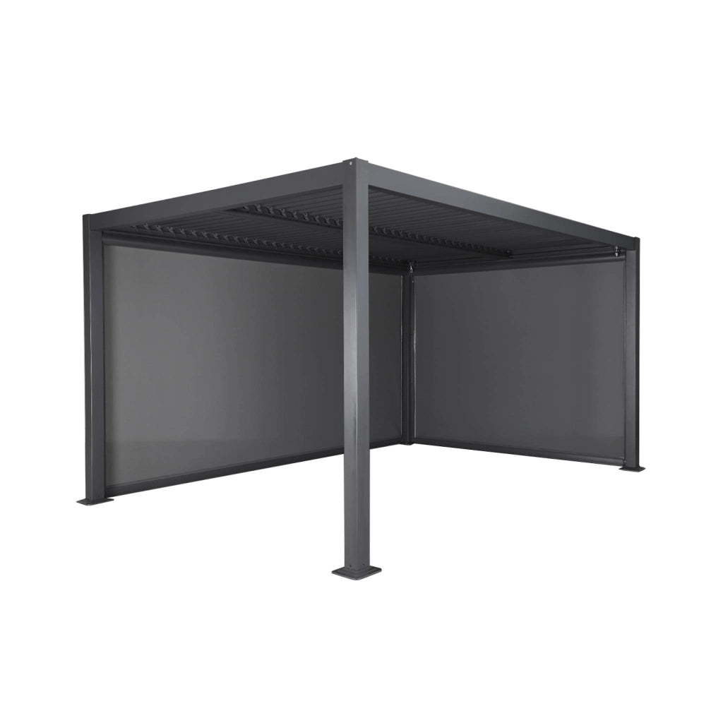 Pergola bioclimatica 3x4m in alluminio + tenda da 3m + tenda da 4m,