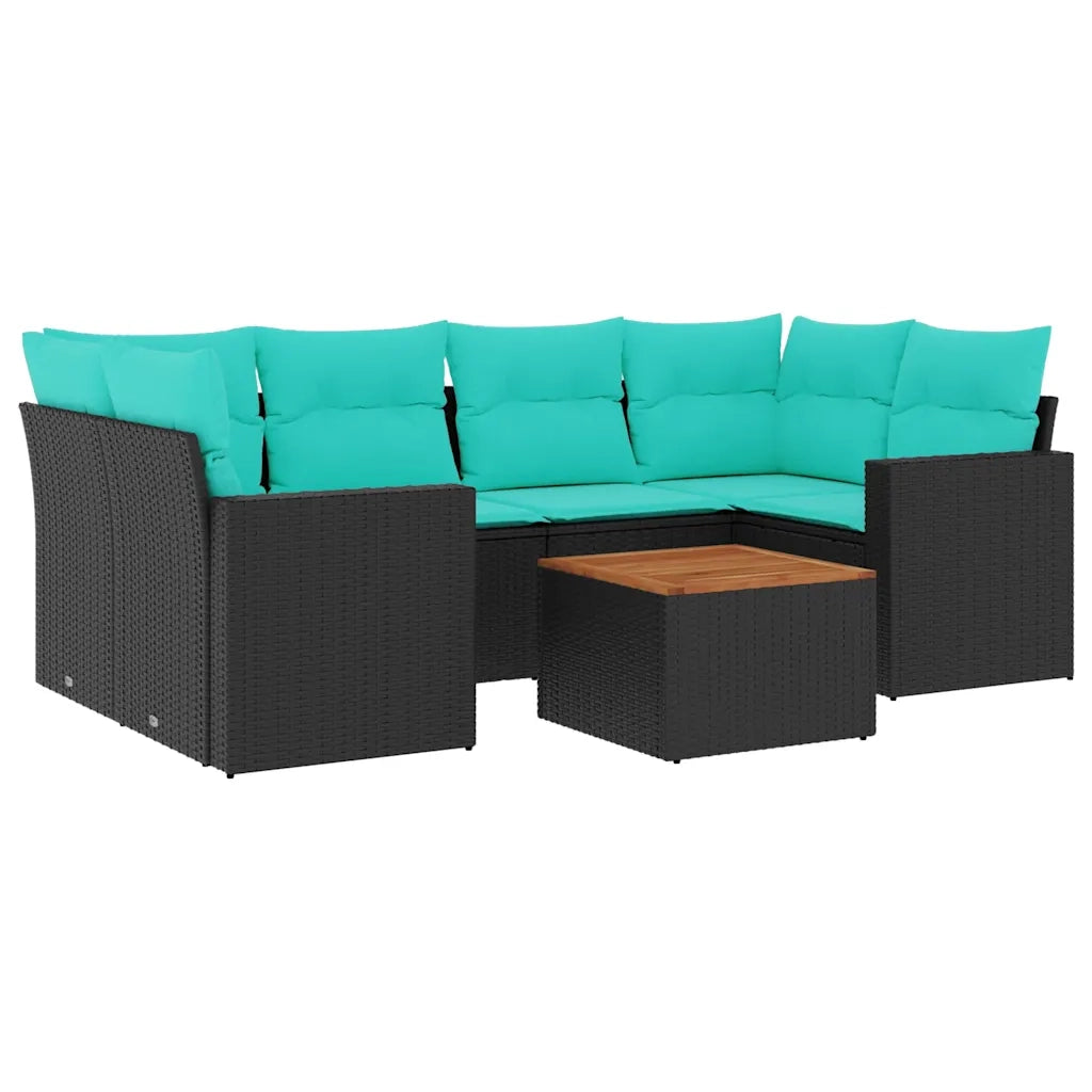 Set Divani da Giardino 7 pz con Cuscini Nero in Polyrattan
