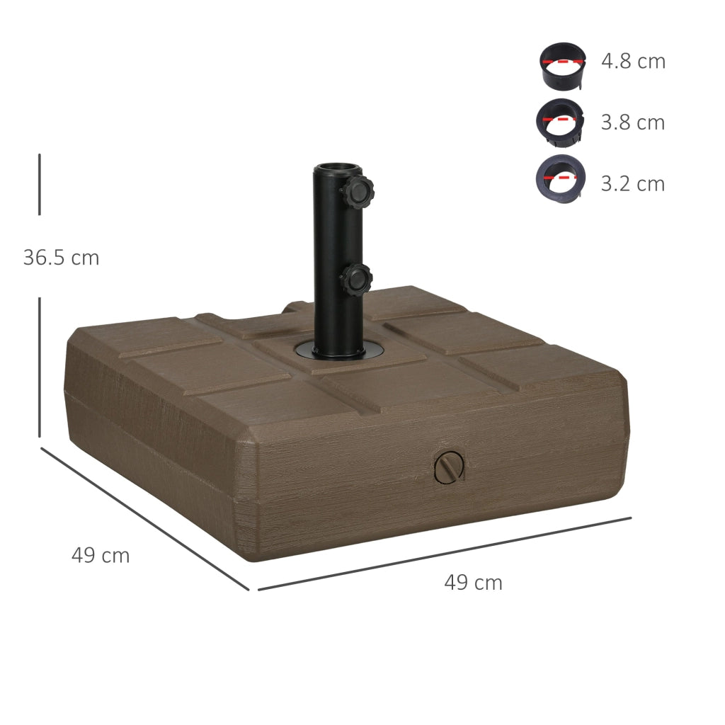 Base per Ombrellone 49x49x36,5 cm Riempibile con Maniglia in HDPE e Acciaio Marrone