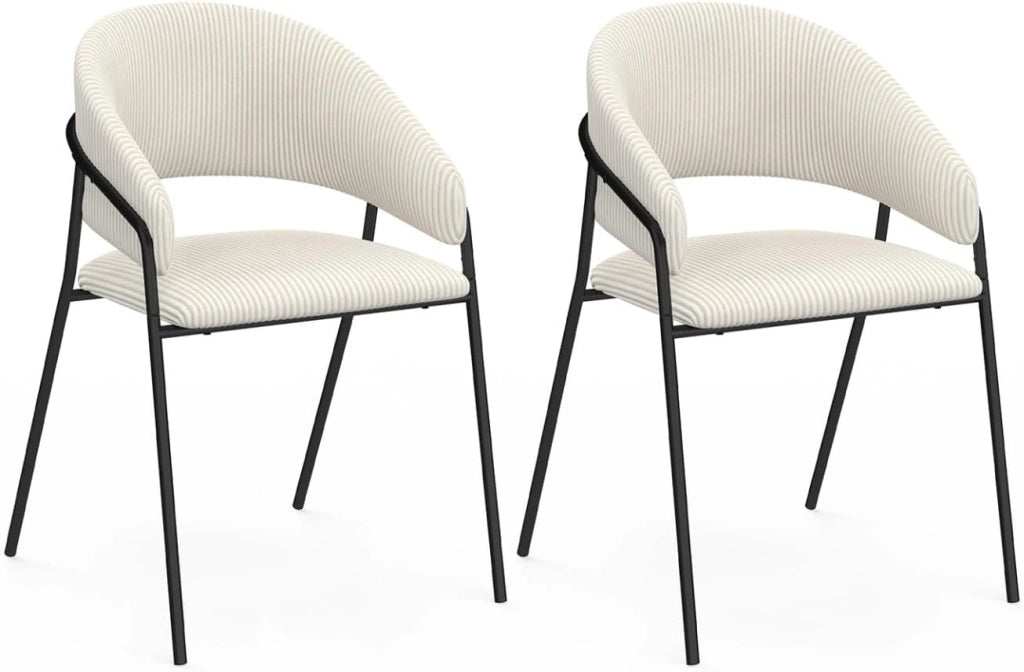 Set di 2 sedie da pranzo Vini in velluto beige e gambe in metallo nero