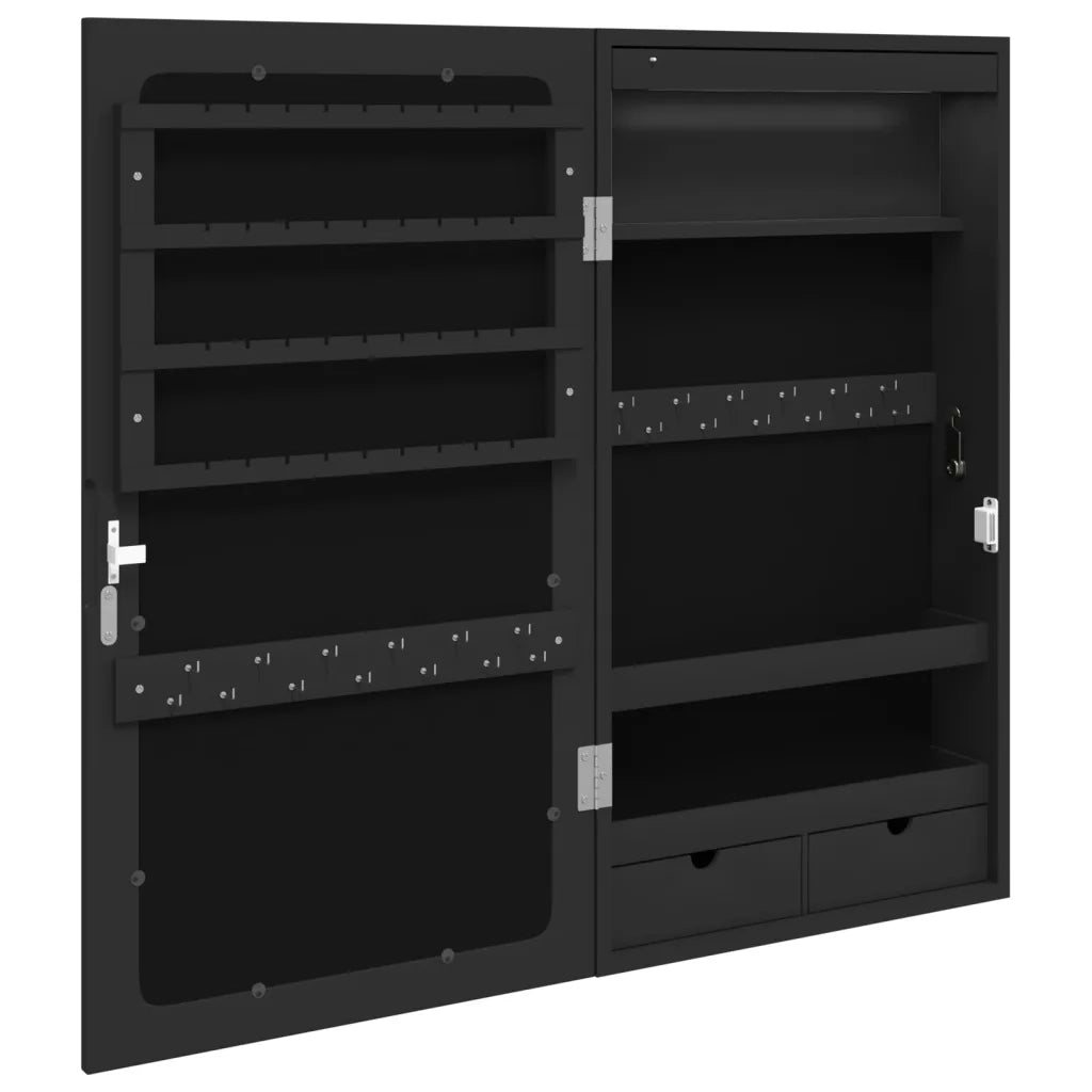 Armadio Portagioie a Specchio con Luci LED a Parete Nero 353230