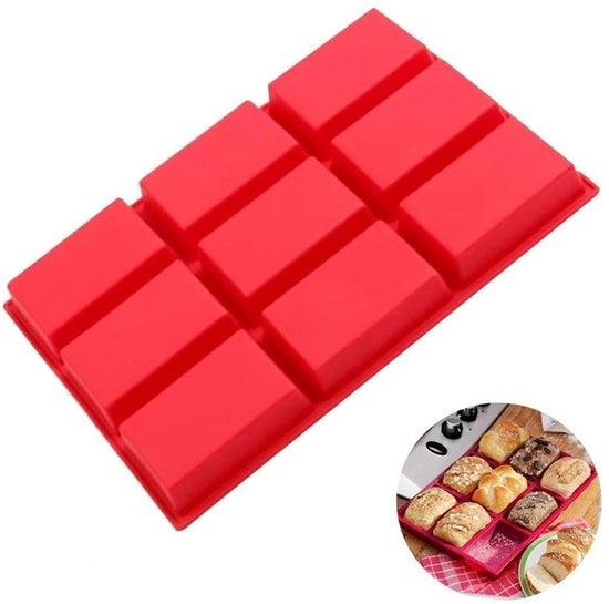 Forma per torte e cake in silicone - 9 cavità - rettangolare - antiaderente - sicura e riutilizzabile - facile da pulire