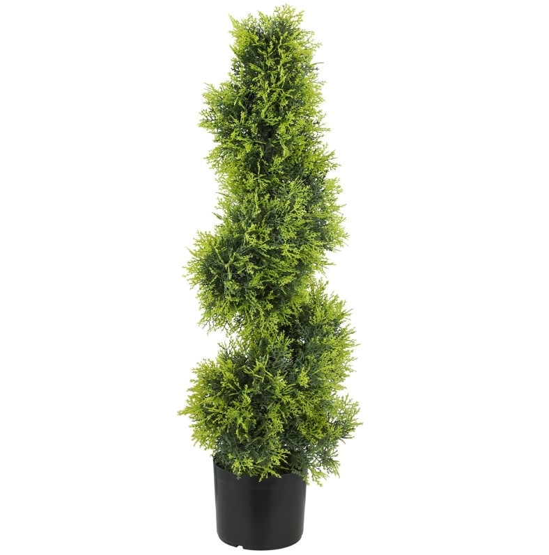 Cipresso artificiale a spirale 90 cm con vaso, pianta decorativa in plastica resistente ai raggi UV