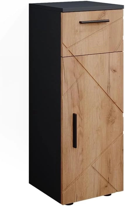 Mobiletto bagno Irma, Quercia dorata/antracite, 30 x 81 cm, per la conservazione in bagno, abbinabile alla serie Irma