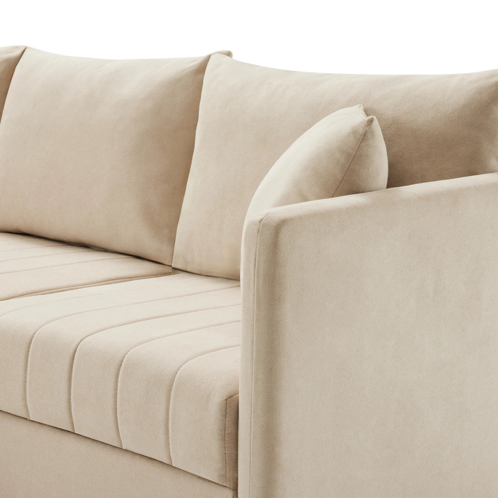 Divano modulare 5 posti con chaise longue reversibile e pouf rimovibile, in Effetto lino beige