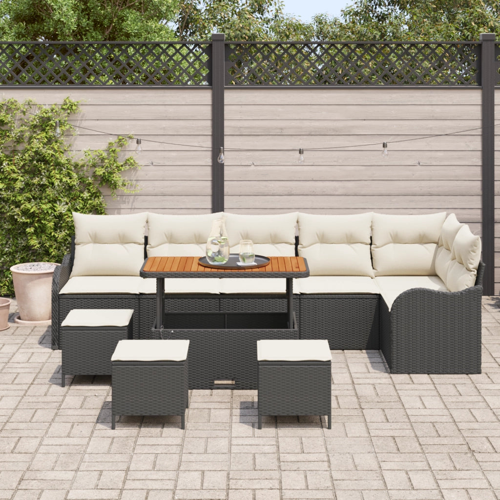 Set di Divano da Giardino con Cuscini  10 Pezzi Rattan Sintetico Nero Acacia