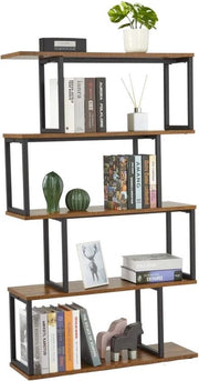 Cassettone, scaffale verticale a 4 livelli, comodino di legno, S, design industriale, 74 x 24 x 128 cm, scaffale decorativo per piante e libri, soggiorno, camera da letto, ufficio, marrone