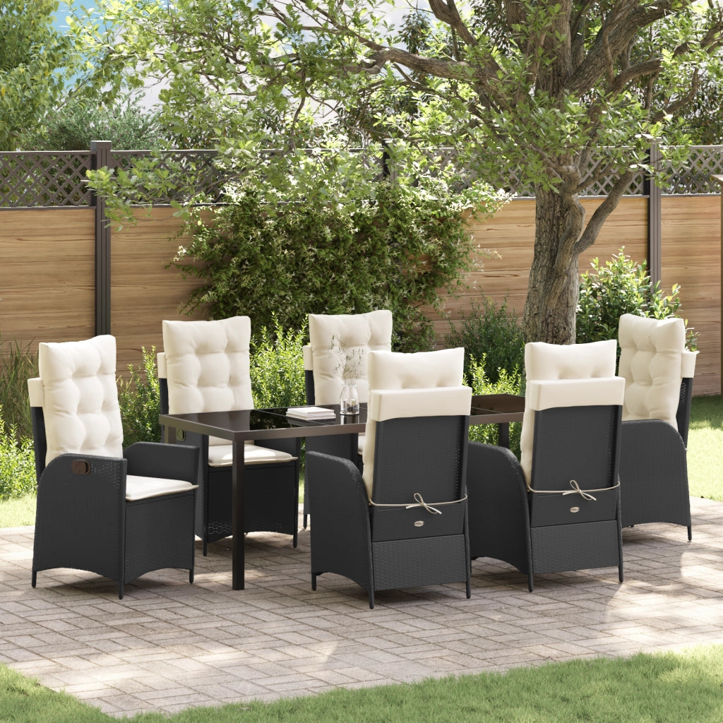 Set da Pranzo da Giardino 7 Pezzi con Cuscini - Polirattan Nero