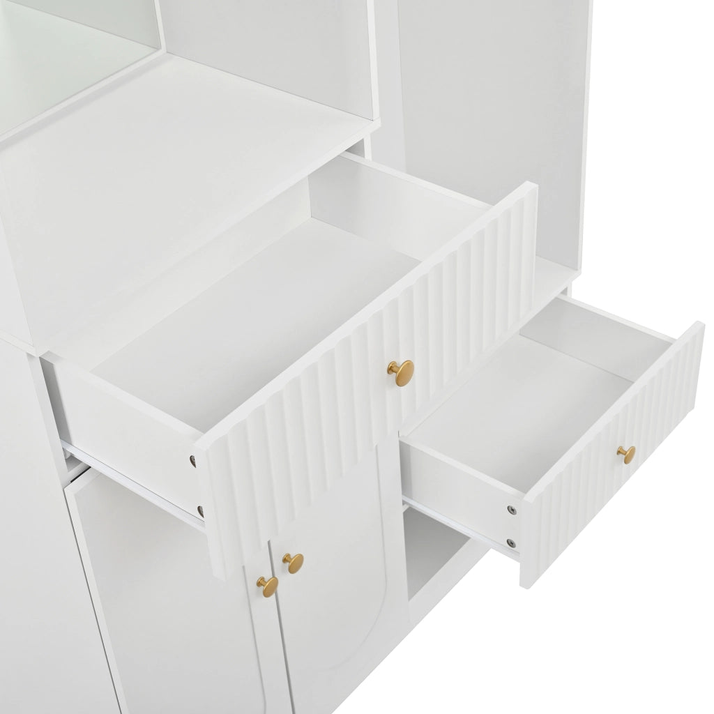 mobile da ingresso con specchio, ganci, panca e LED, in MDF bianco, 100 × 35 × 180 cm