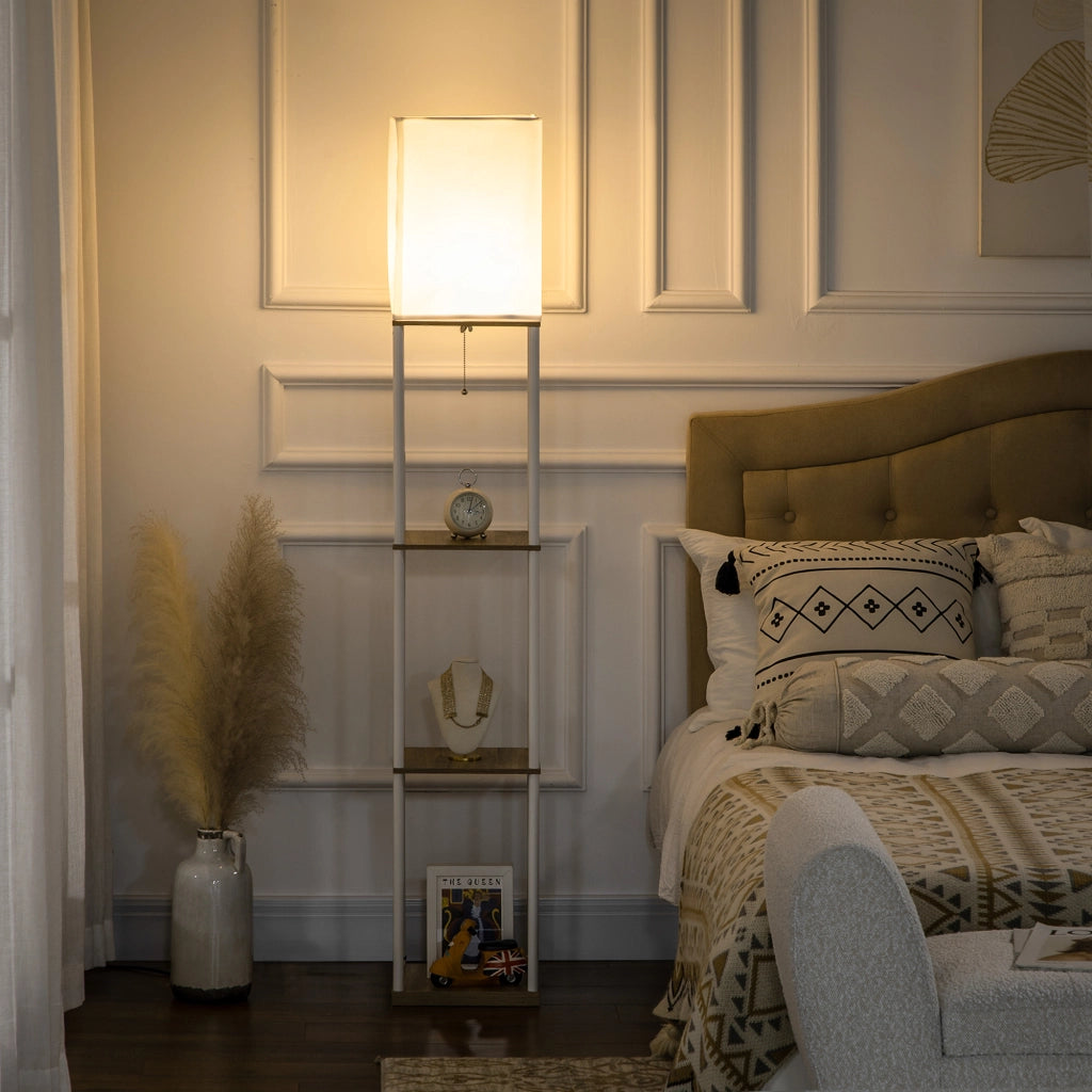 Tavolino con lampada da terra ¨C zephmum ¨C bianco 26x26x159 cm