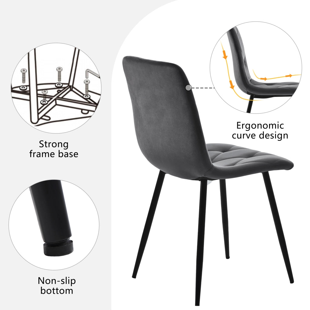 Tavolo da pranzo per 4 persone con 4 sedie rettangolare stile moderno in MDF metallo e velluto grigio 117 × 68 × 75 cm