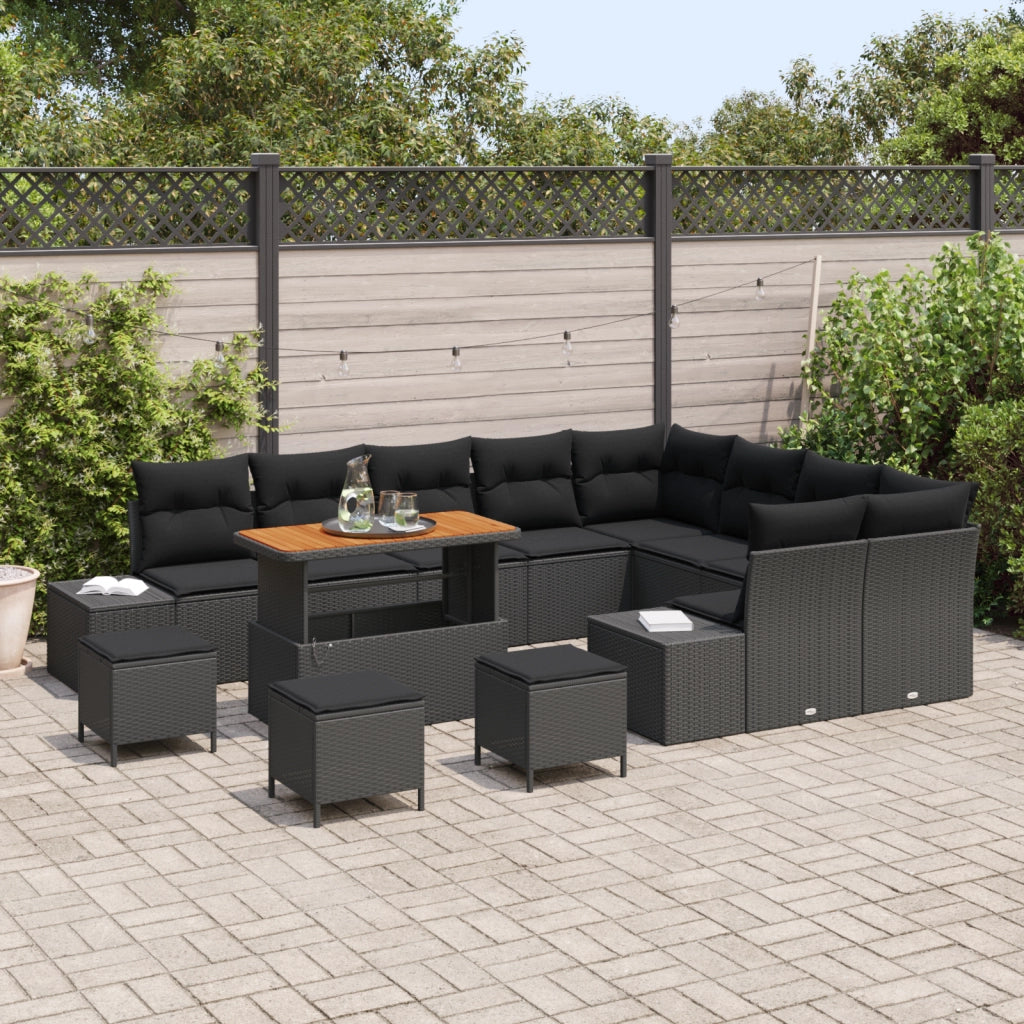 Set di divani da giardino vitaXL 13 pezzi con cuscini nero polyrattan acacia