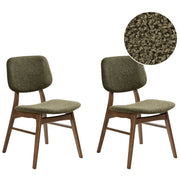 Set di 2 sedie da pranzo Struttura in legno di gomma scuro Seduta in tessuto boucle verde Design retrò senza braccioli